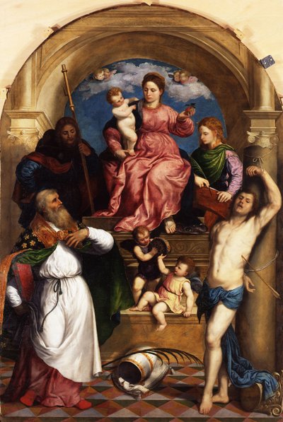 Thronende Madonna mit Kind und Heiligen von Paris Bordone